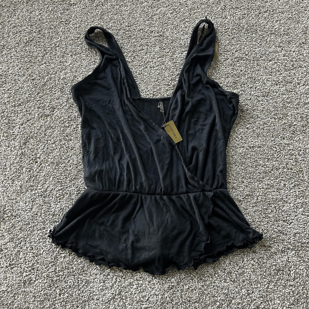 Love Haus Romper Womens Small Black Sleeveless Wrap V Neck Ruffle Knit Summer